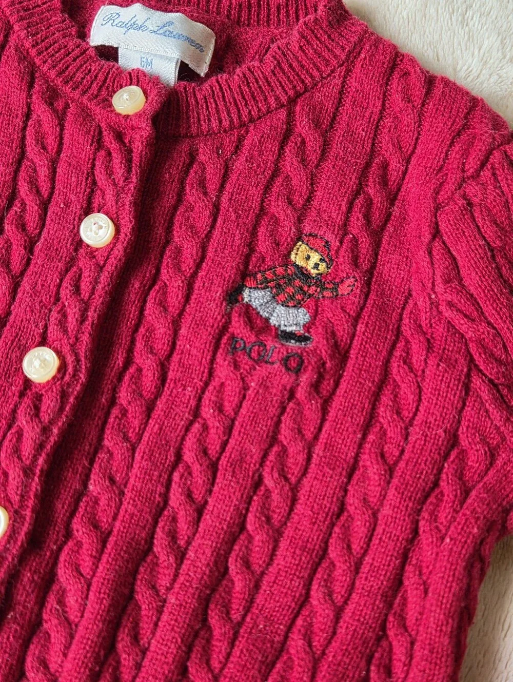 Polo Ralph Lauren Baby Polo Bear Cable Knit Cardigan Set Red 6M Holiday Gift